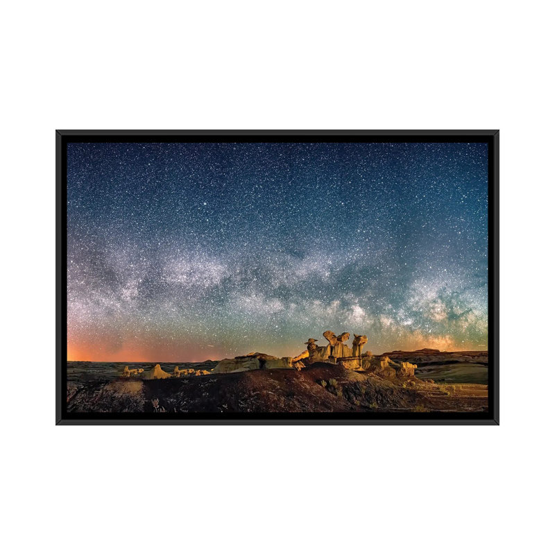 Bisti Badlands Hoodoos Under New Mexico Starry Night by Svetlana Balta - Painting on Canvas, Black Framed