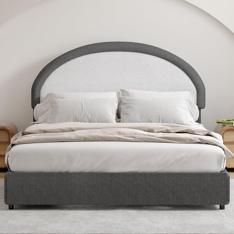 Base de lit tapissier avec tête de lit Boucle, Gris, Lit double