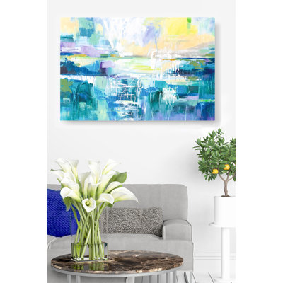 C-00480-Brush Strokes And Paint Drips, Contemporary, Abstract, Blue, Indigo, Cyan, Teal, Aqua, Yellow, Purple, White, Green, Mint Green, Cobalt