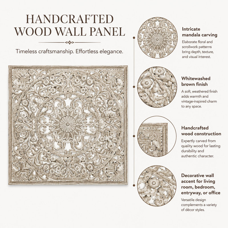 Panneau d'art mural mandala en bois 48 pouces, Blanc
