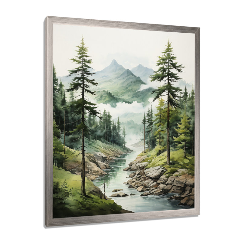 Green Pine Tree Eternal Guardians I On Canvas Print, 44" H x 34" W x 1.5" D, Silver Single Picture Framed