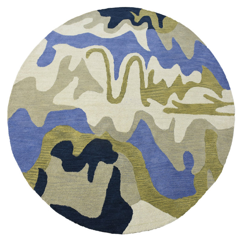 Tapis en laine touffetés à la main à motif abstrait Oscoda - Rond, multicolore, conception moderne abstraite, tapis épais antidérapants faits à la main pour salon, chambre à coucher