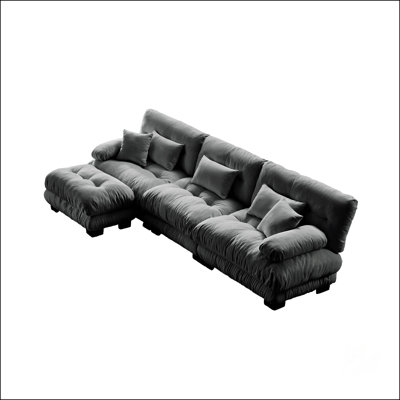 Luxury Modular Sectional Sofa Couch, Oversized L Shaped Cloud Couch For Living Room, Deep Seat With Convertible Ottoman, Chenille Gray
