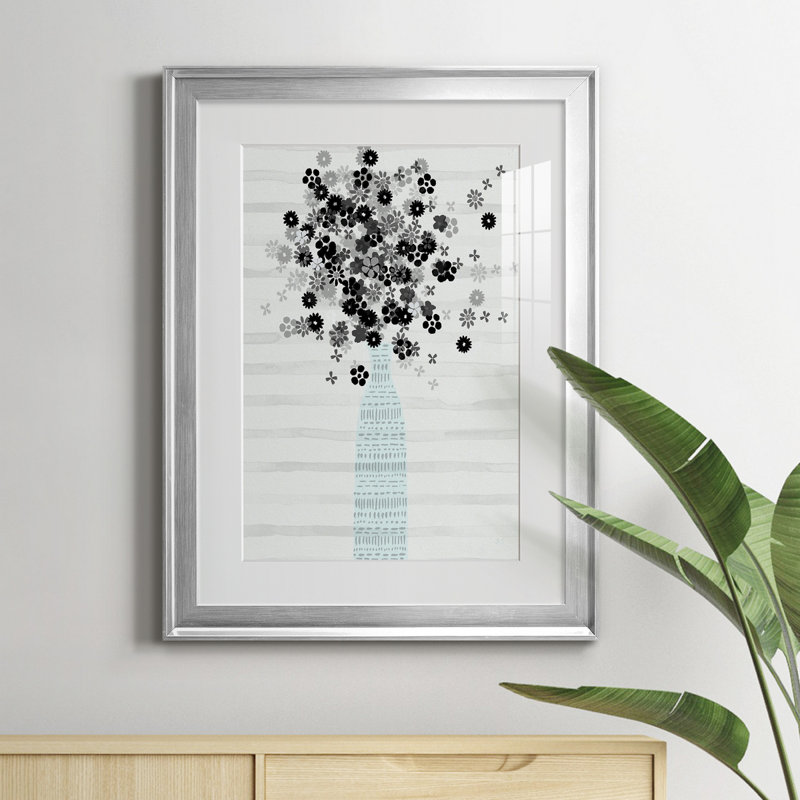 Bouquet de noir et blanc - Cadre photo, reproduction d'art sur papier, H 18,5 po x l 24,5 po x P 1,5 po, Argent