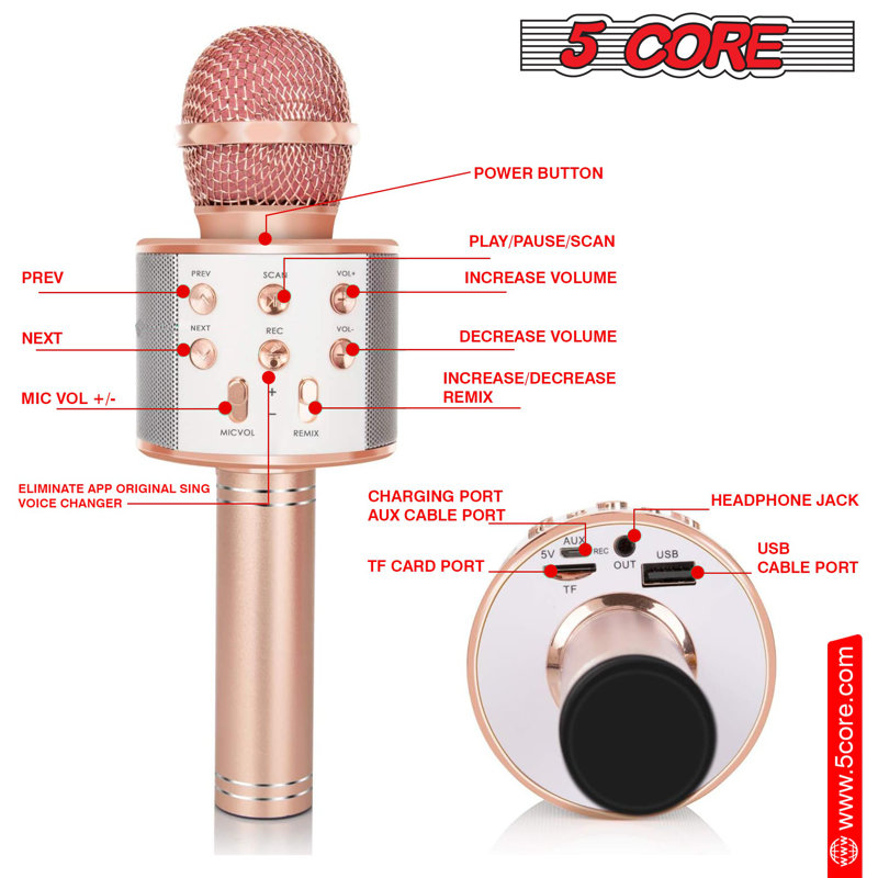 5 Core Microphone Wireless Karaoke Mic With Speaker 3 in 1 Portable Bluetooth Microfono Inalambrico