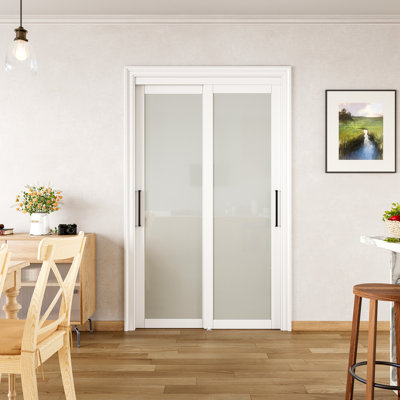  48 x 80" Height 1 Lite Frosted Glass Closet Sliding Door with Hardware & Handles Not Assembled Request