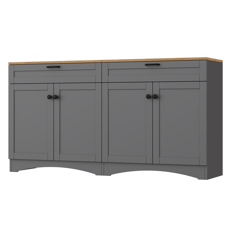Rustic Two-Tone 63" TV Stand With Adjustable Shelves, Drawers & Multi-Use Storage, Grey
