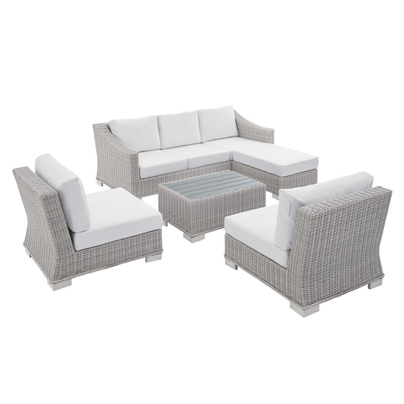 Ensemble de mobilier d'extérieur en rotin 5 pièces Conway Sunbrella, Sunbrella® blanc