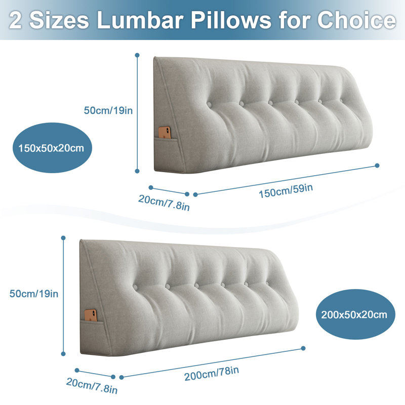 Cashmere-Like High Resilience Triangular Headboard Reading Wedge Pillow, Gray, 19" x 78"