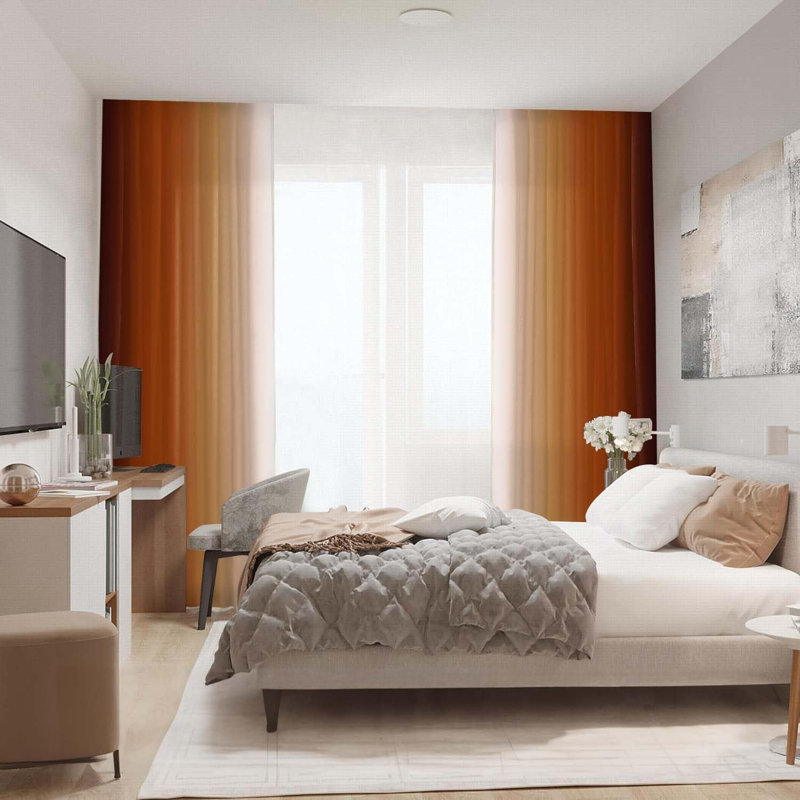 Burnt Orange Curtains 84 Inch Length For Living Room 2 Panel Set Burnt Orange And Terracotta Window Curtain Rust Orange Ombre Gradient Light Filtering Curtains Modern Abstract Drapes
