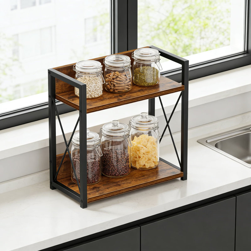 Two Layer Spice Rack Storage Box, Walnut