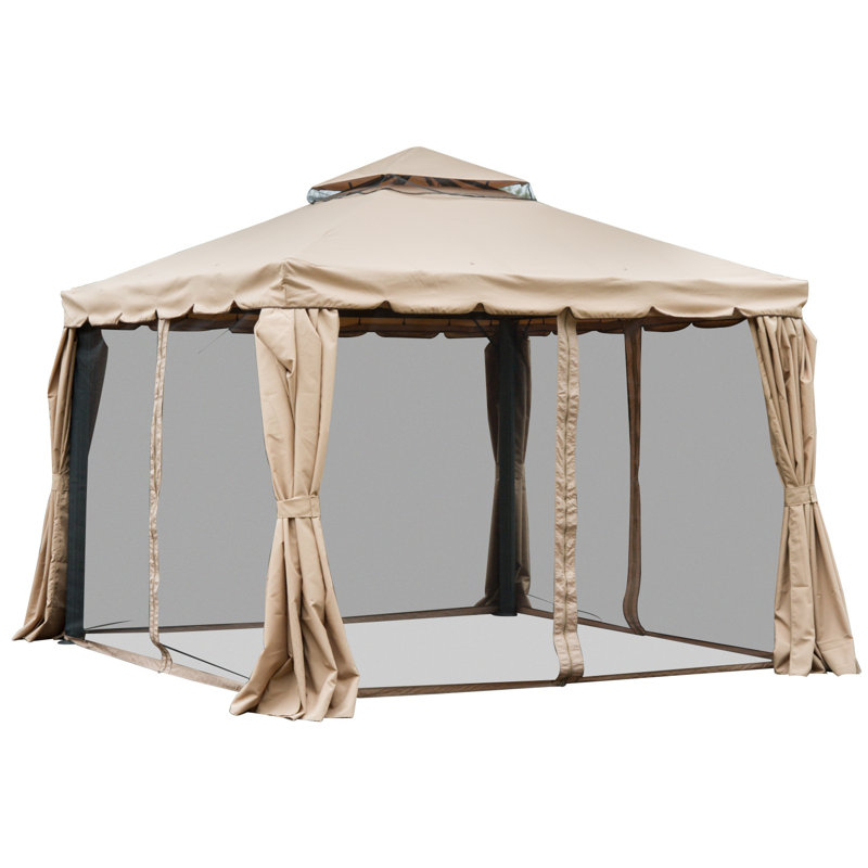 Khaki Aluminum Frame 10' x 10' Patio Gazebo with Mesh Curtains