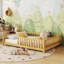 Lit double pleine grandeur à plancher bas avec lumière, clôture et toit pour enfants, naturel-839809091-839809102