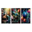 «Teal Coral Indian Art Dancing Peacocks», 3 pièces sur toile-448590746-448590750