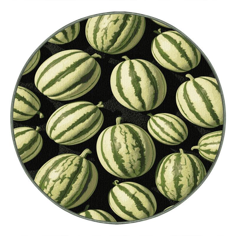 Washable Casaba Melon Fruits Area Rug, Round 7'