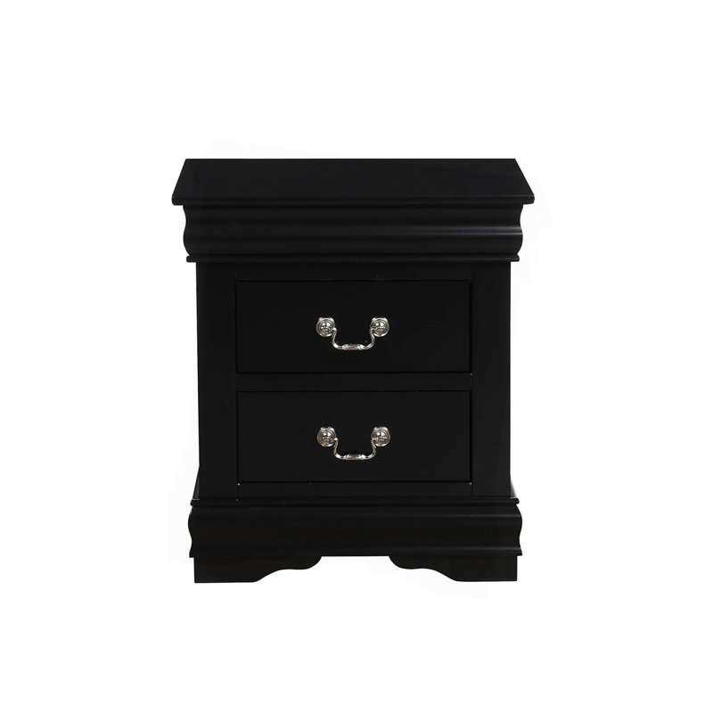 Table de chevet en pin massif avec 2 tiroirs, Noir