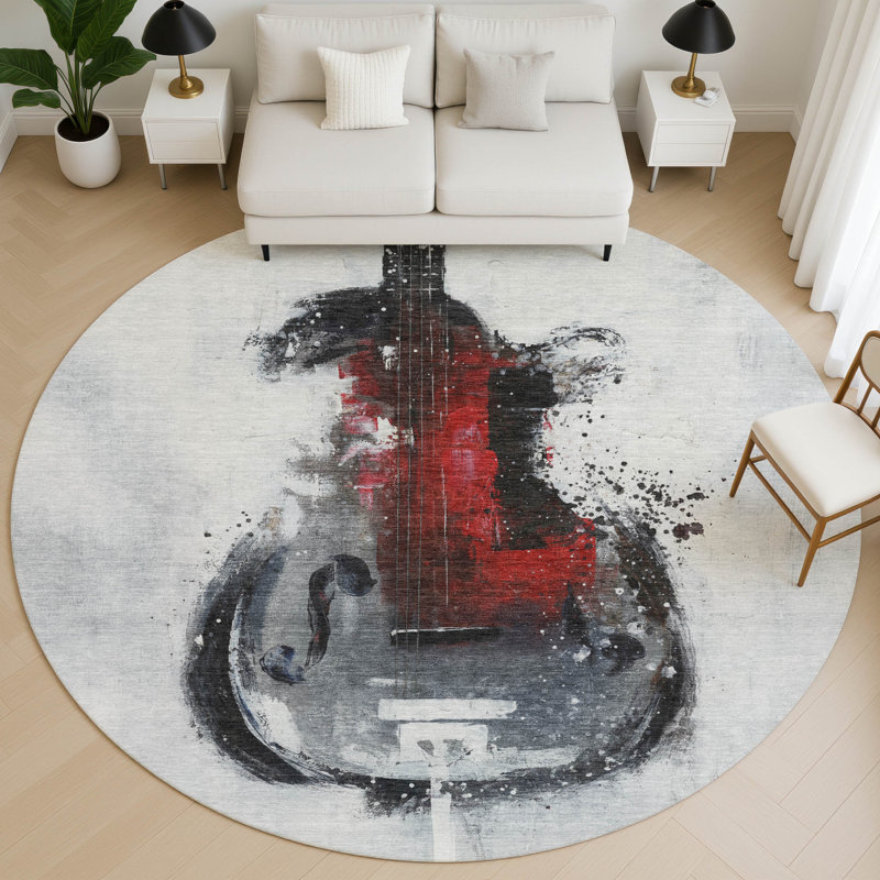 Premium Machine Washable Mayfield AMF2091 Music Rug, Gray, 8' Round