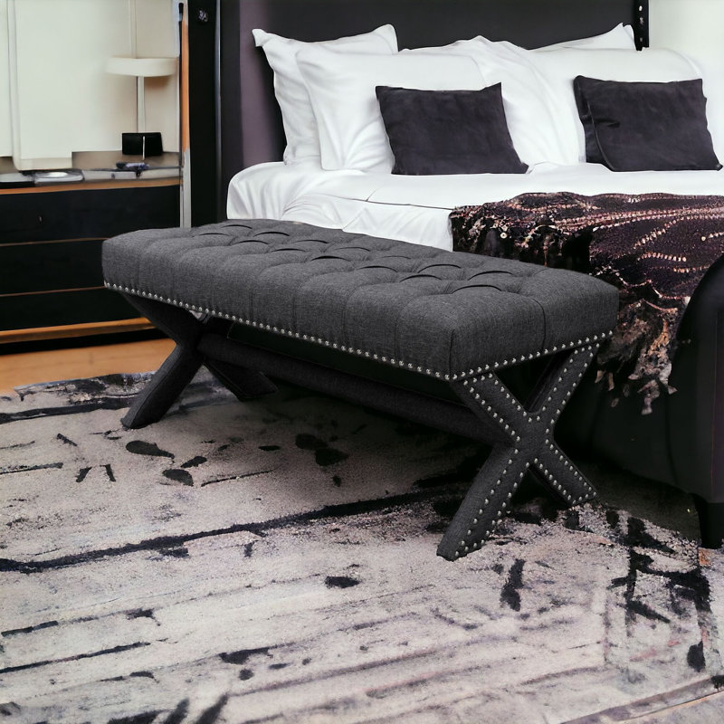 Banc rembourré en lin 45 po Lovell, Gris foncé
