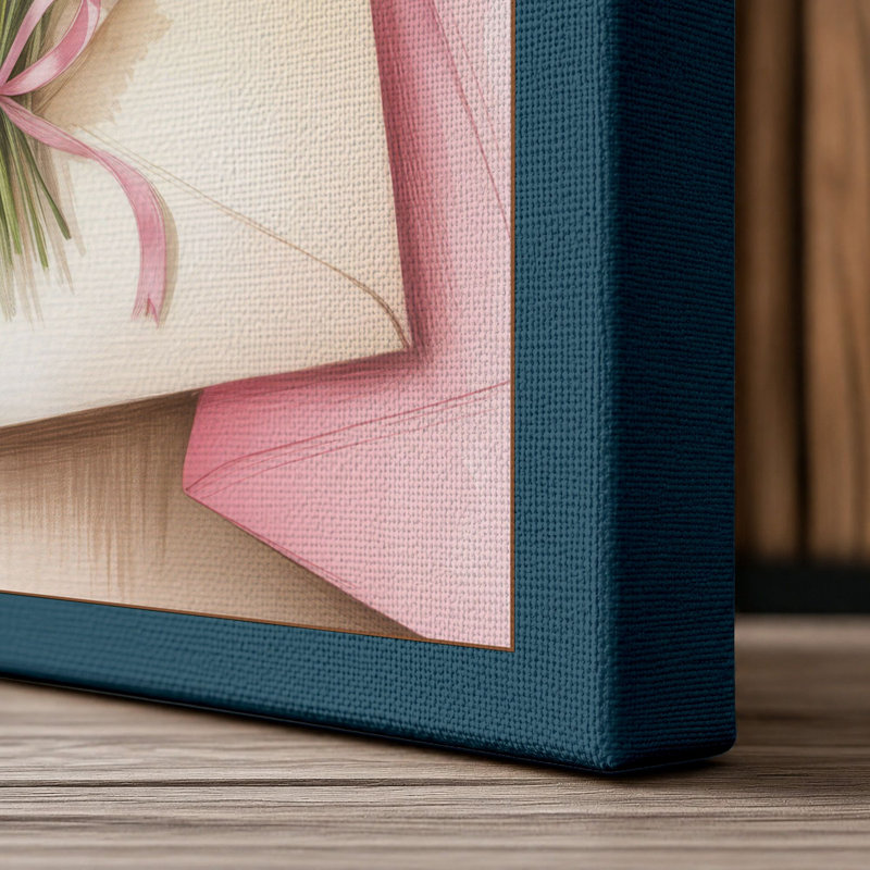 Floral Greeting Card Botanical - Wrapped Canvas, 30x20 - 76.2 x 50.8 cm, Teal Border