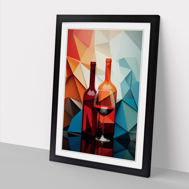 Wine Geometric Art - Framed Print, Black Framed, 34cm H x 25cm W