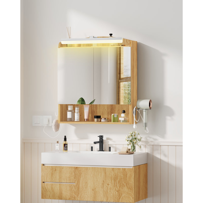 W H Medicine Cabinet Mirror, Natural