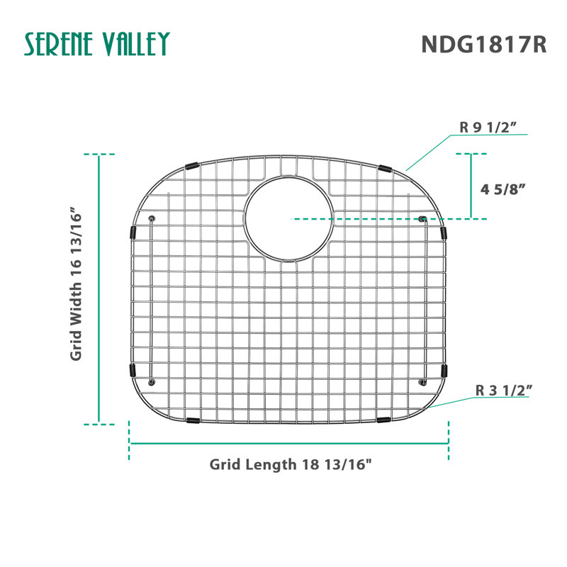 Sink Grid 18-13/16" X 16-13/16", Rear Drain With Bottom Corner Radius 3-1/2" And Top Corner Radius 9-1/2“