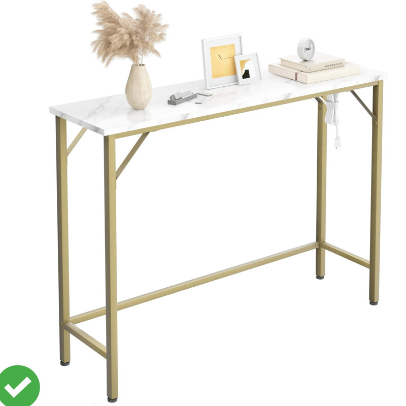 39.4 Inch Modern Console Table for Entryway Narrow Console Table Gold Sofa Table with Outlets Behind Couch Table