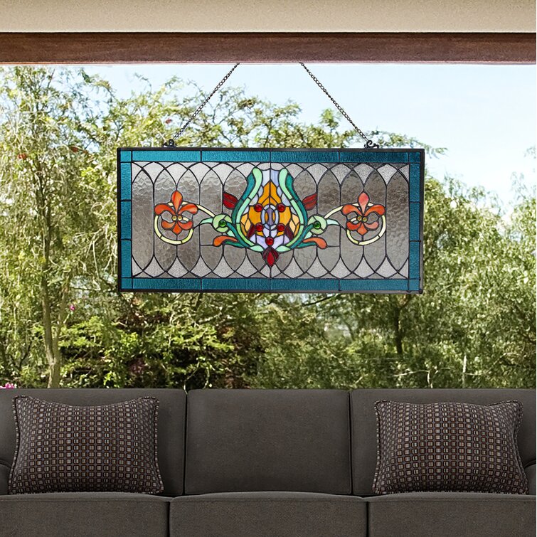 Fleur De Lis Horizontal Pub-Stained Glass Panel
