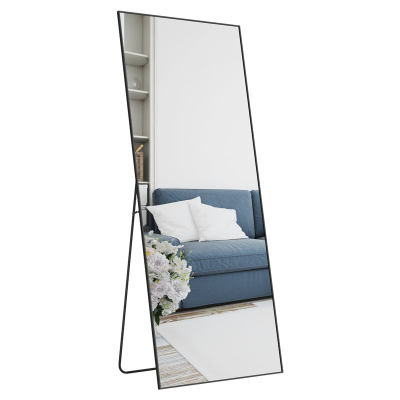 Miroir pleine grandeur en métal, 64 po x 21 po, Noir, noir, noir, noir
