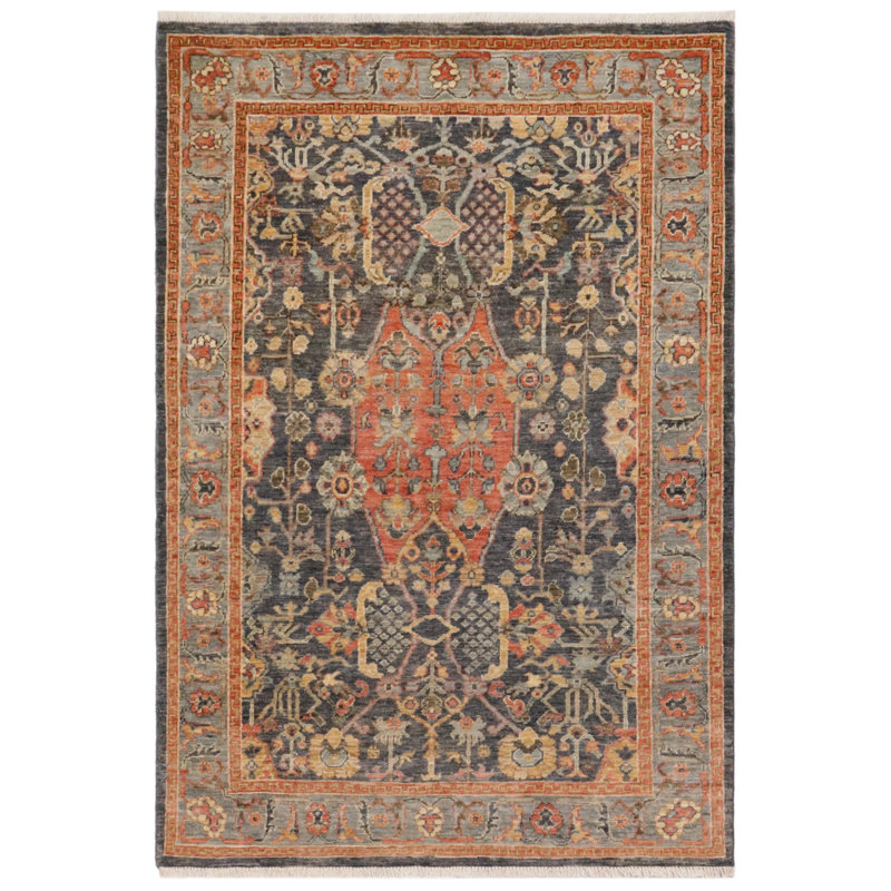 Tapis rectangulaire en laine de conception unique 4 pi 0 po x 5 pi 9 po Rivaan