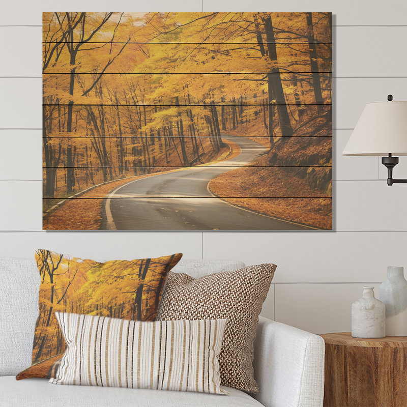 Golden Road Into The Autumn Forest I - route sur bois, H 10 po x l 20 po