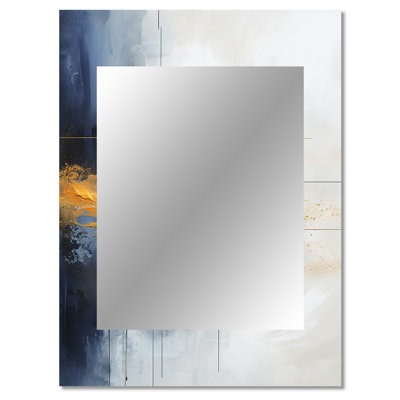 Blue and yellow fluid harmony abstract painting II - Abstract Painting Mirror, Modern Unique Wall Mirror, Printed Metal Art