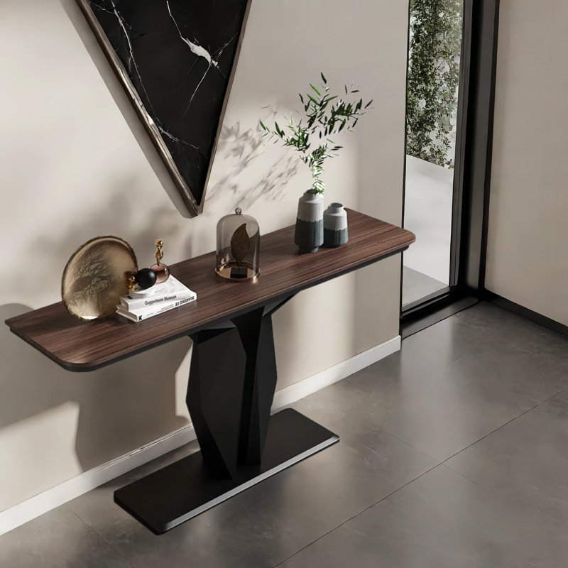 Modern Minimalist Walnut Console Table, 31.5" H x 59.1" W x 11.8" D, Black