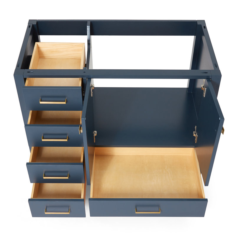 Cambridge 42'' W Single Bathroom Vanity Base, Midnight Blue, Satin Brass