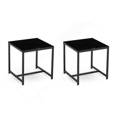 2 pièces Table de chevet en verre noir, table de bout en panneau de fibres à densité moyenne, petite table de thé, canapé avec pieds en métal