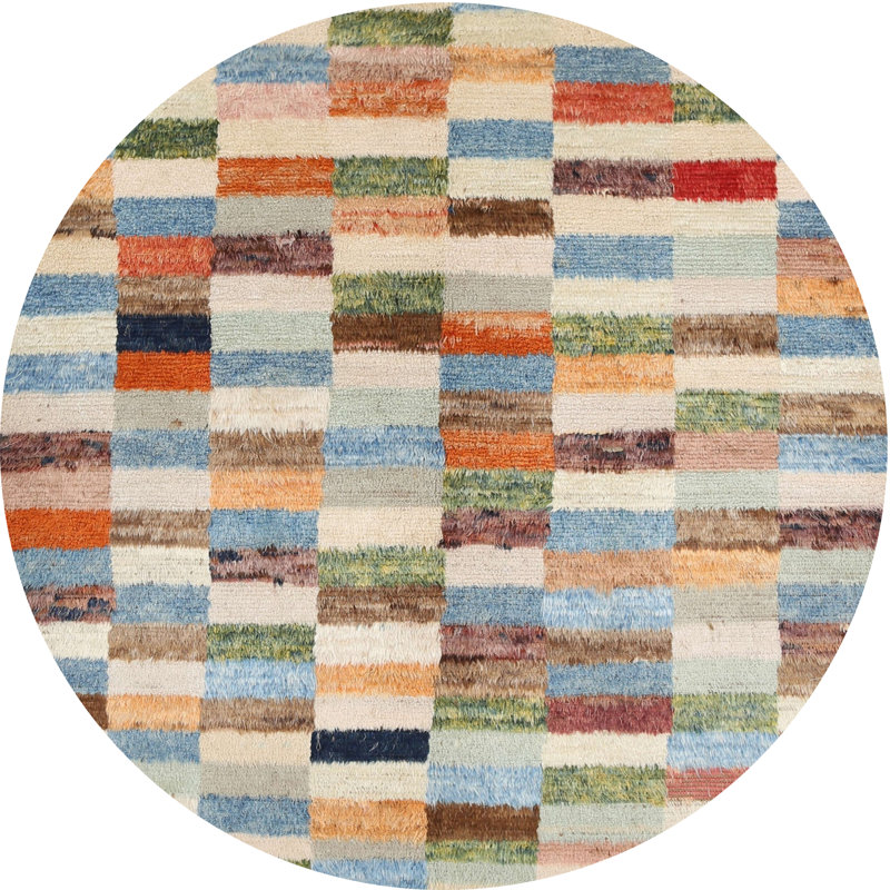 Tapis contemporain vert / bleu, Rond 5 pi