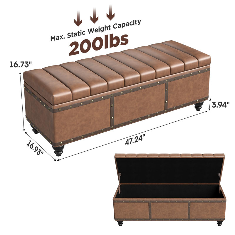 Banc repose-pieds en similicuir avec rangement pour chambre, Brun