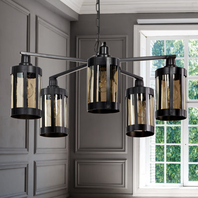 25"W 5-Light Oliver Metal and Glass Chandelier