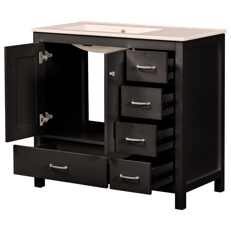Ensemble de meuble-lavabo noir 36 po avec lavabo en céramique 36 po - 2 portes à fermeture douce et 5 tiroirs