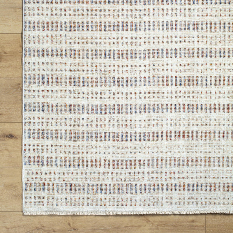 Usonia White and Tan Synthetic Rectangular Area Rug 5' x 7'