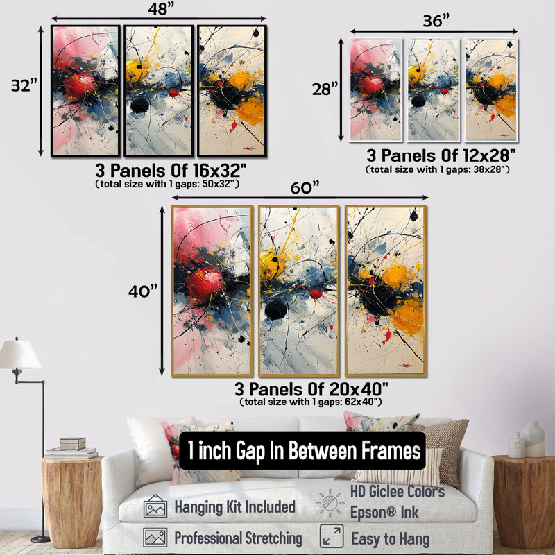 Vagues abstraites éclaboussures, ensemble de salon abstrait, H 40 po x l 60 po x P 1 po, Cadre flottant brun