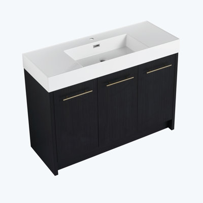 Meuble-lavabo autoportant de 48 po avec lavabo en résine, avec porte à fermeture douce, ensemble KD