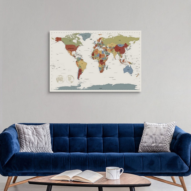 «World Map», impression par Michael Tompsett, H 32 po x l 48 po x P 1,5 po, Toile