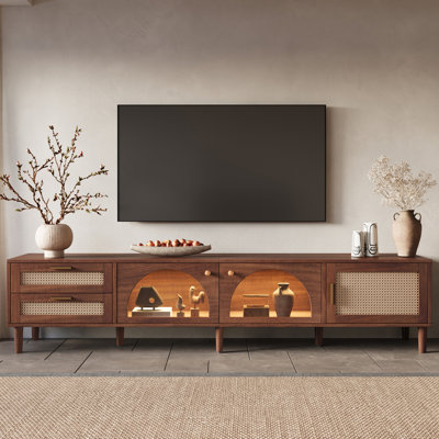 TV Stand for TVs up to 90", Entertainment Center with App Controlled LED Lights, 2 Drawers & Glass Door Storage, Modern Media Console for Living Room
