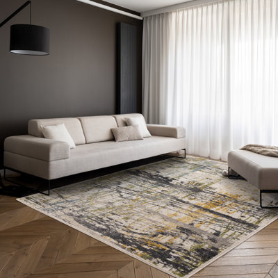 Tapis abstrait jaune et bleu Hoquiam