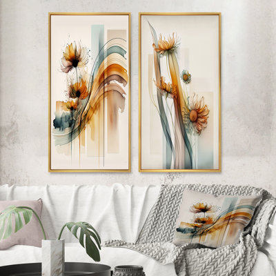 " Orange Daisy Flowers Hyperrealistic " 2 - Pieces
