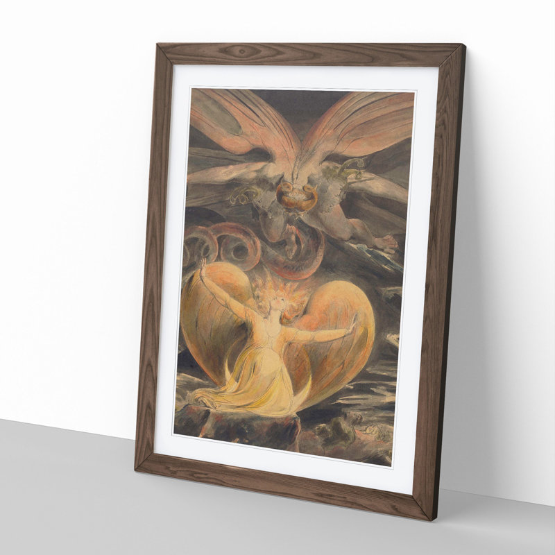 The Great Red Dragon by William Blake - Picture Frame Painting, 48cm H x 36cm W x 2cm D, Walnut