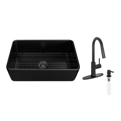 30"L x 18'' W Fireclay Farmhouse Apron Kitchen Sink with Touchless Kitchen Faucet
