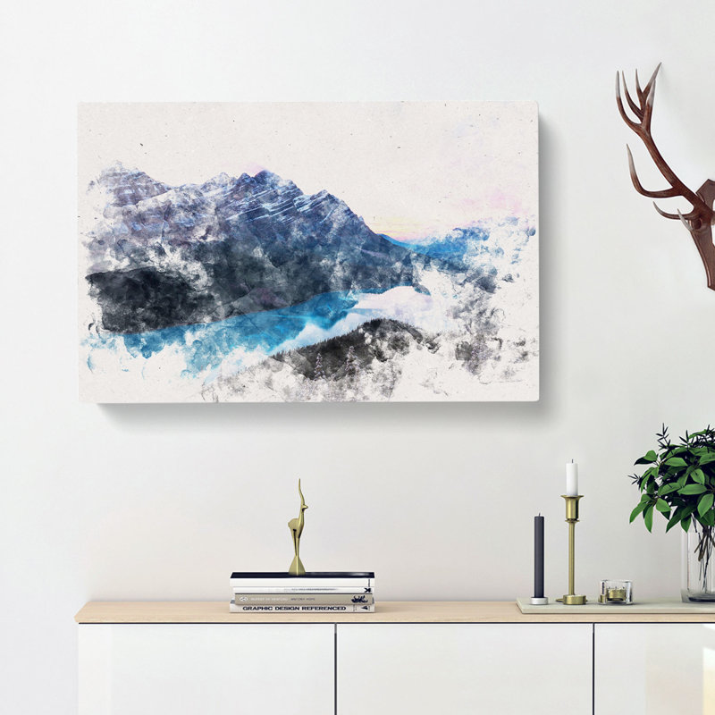 Peyto Lake In Alberta Canada Watercolour - Wrapped Canvas Print, 50cm H x 76cm W x 3cm D