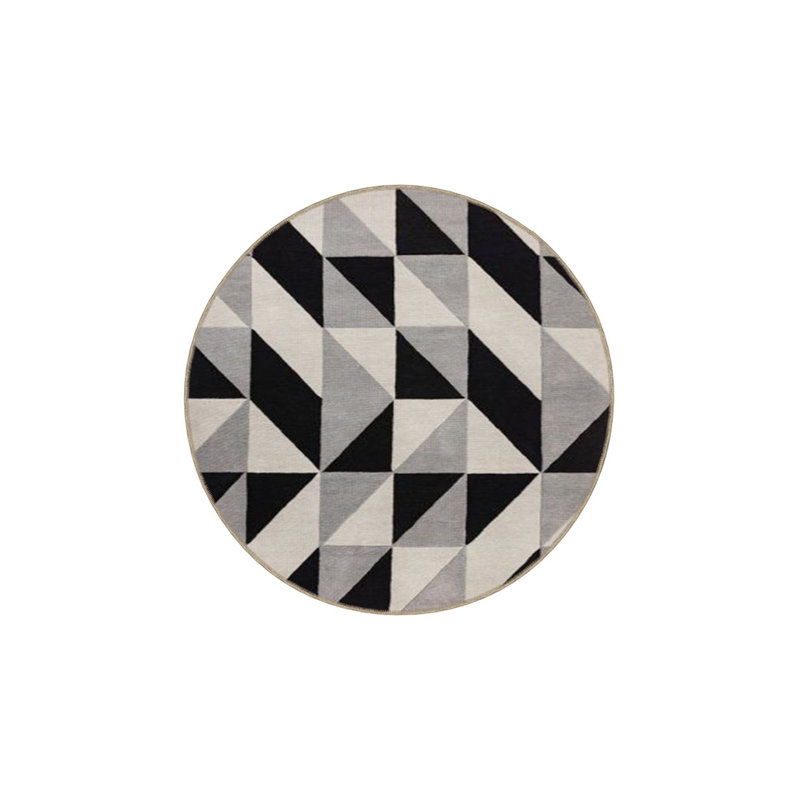 Triangular Striped Pastel Painted Woven Base Rug, Round 3'11" Rug Pad Included